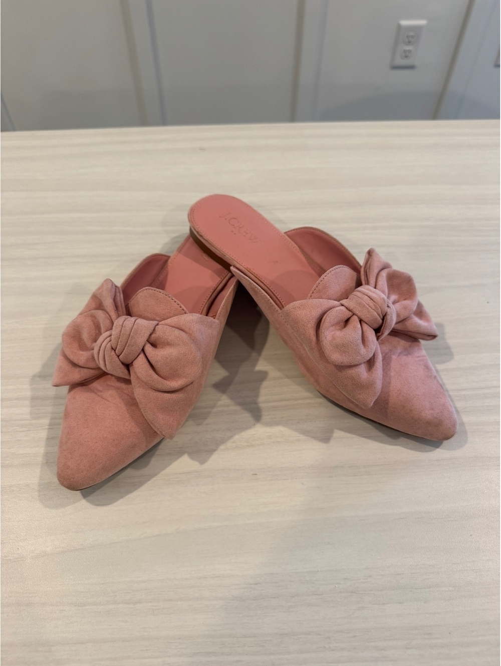 J.Crew Pink Suede Pointed Toe Bow Mule Flats Women's Slip On Shoes Size 7